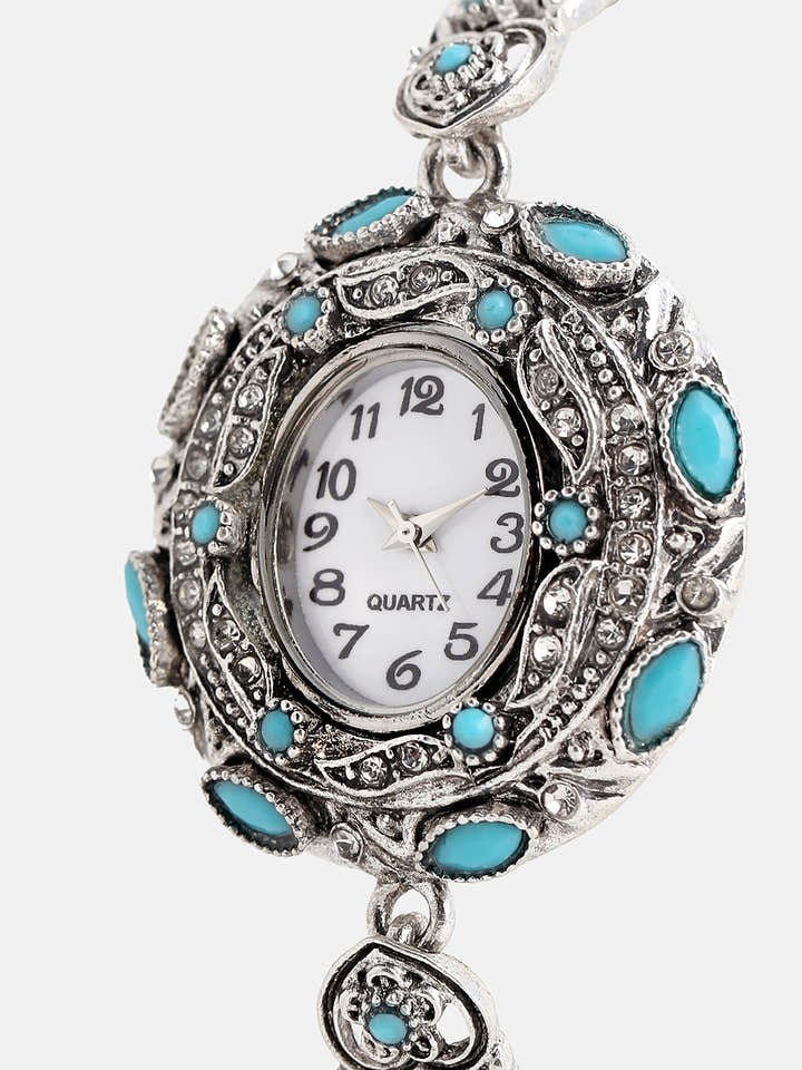 The Stone Heart Round Watch - Antique Silver
