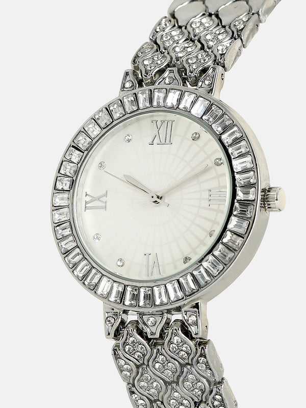 The Bijou Ophidian Round Watch - Metallic Silver