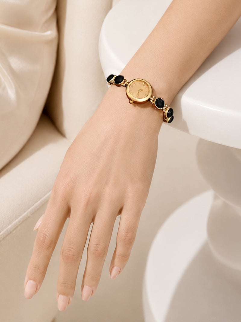 The Noir Beaded Watch - Gold