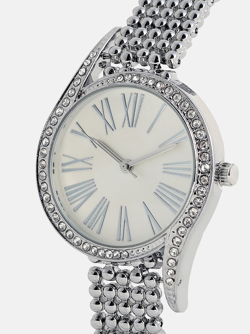 The Roman Dotted-Swirl Round Watch - Metallic Silver