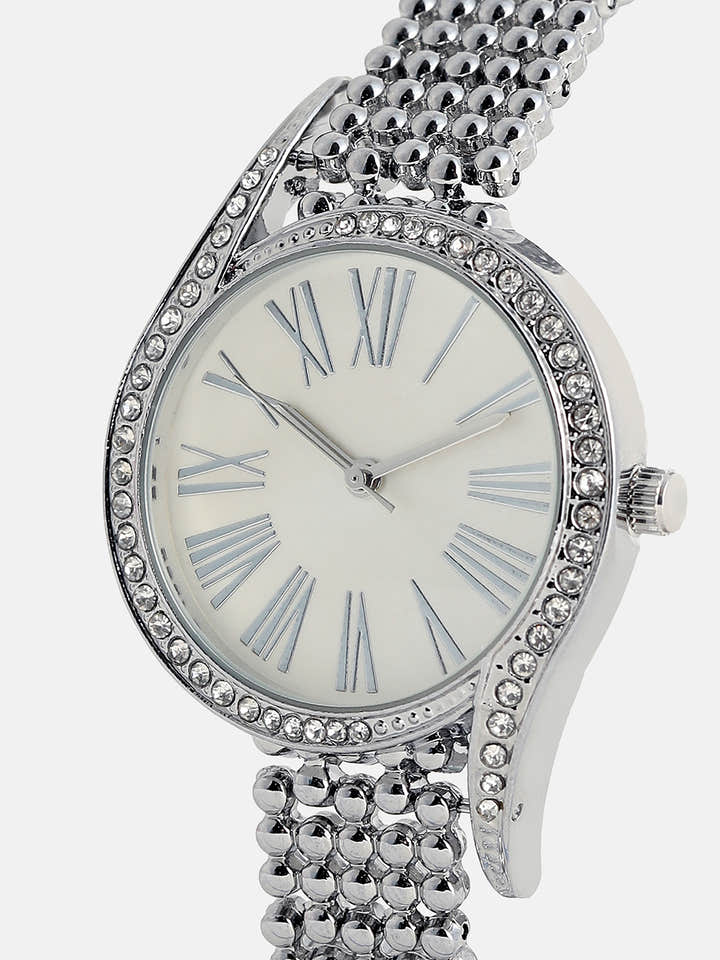 The Roman Dotted-Swirl Round Watch - Metallic Silver