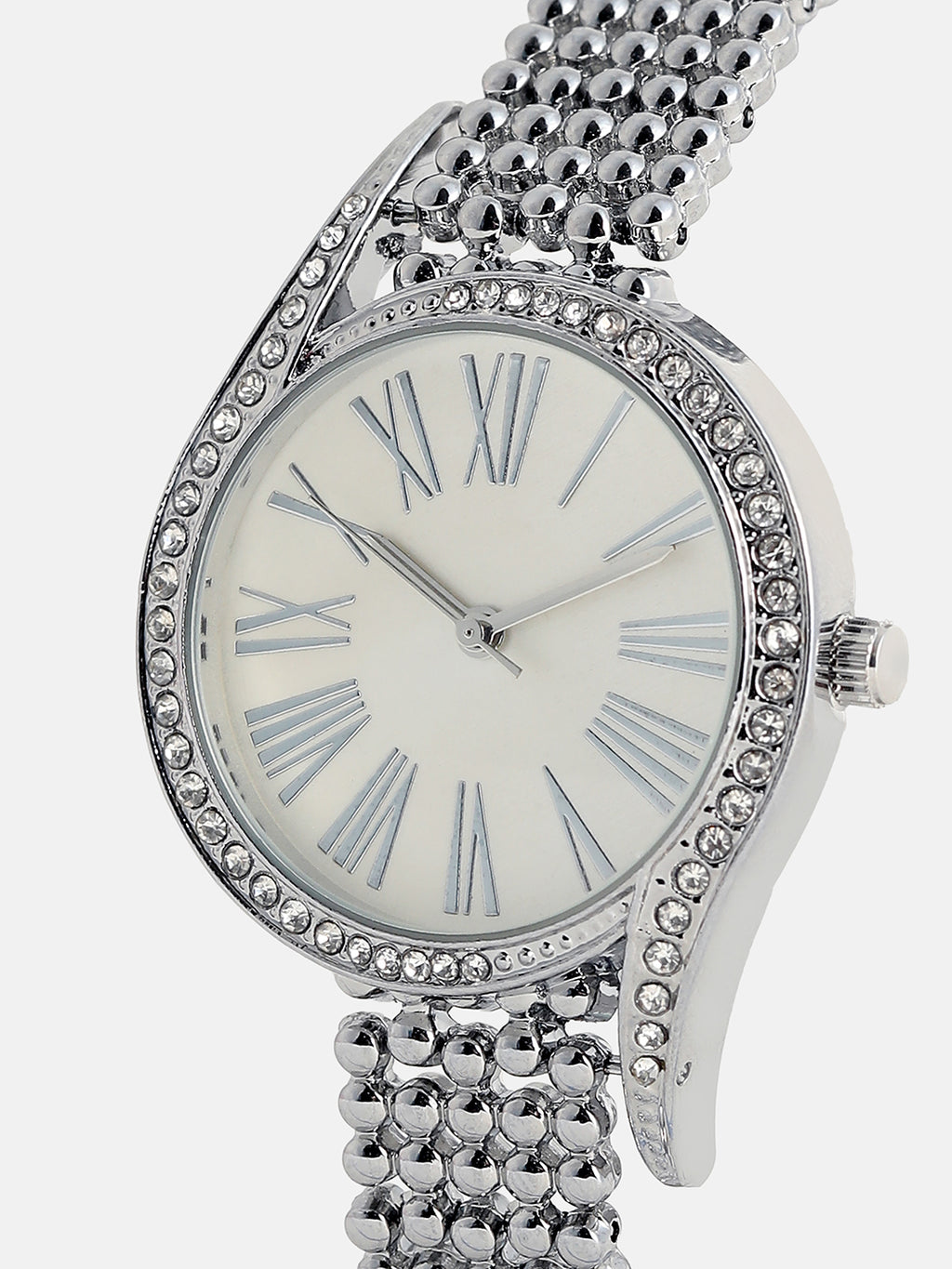 The Roman Dotted-Swirl Round Watch - Metallic Silver