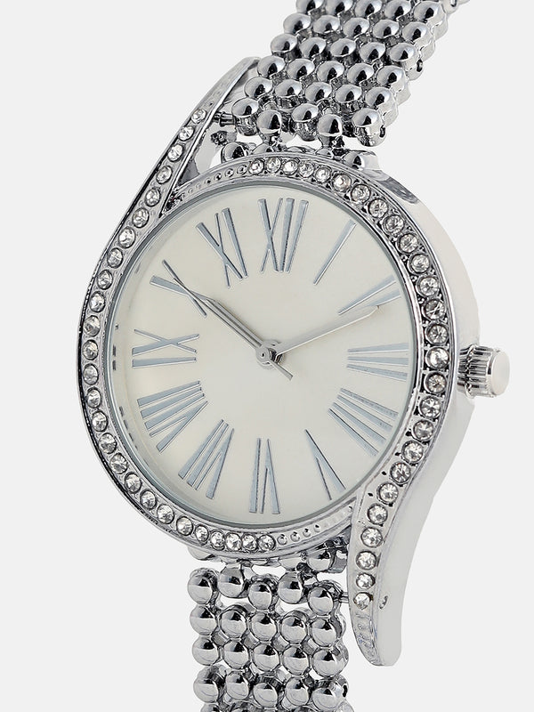 The Roman Dotted-Swirl Round Watch - Metallic Silver