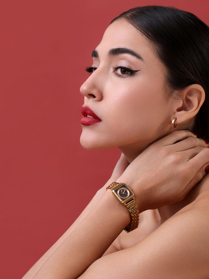The Ruby Square Watch - Antique Gold