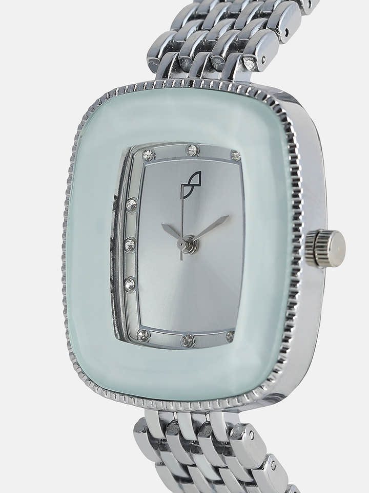 The Grecian Rectangular Diamond Watch - Metallic Silver