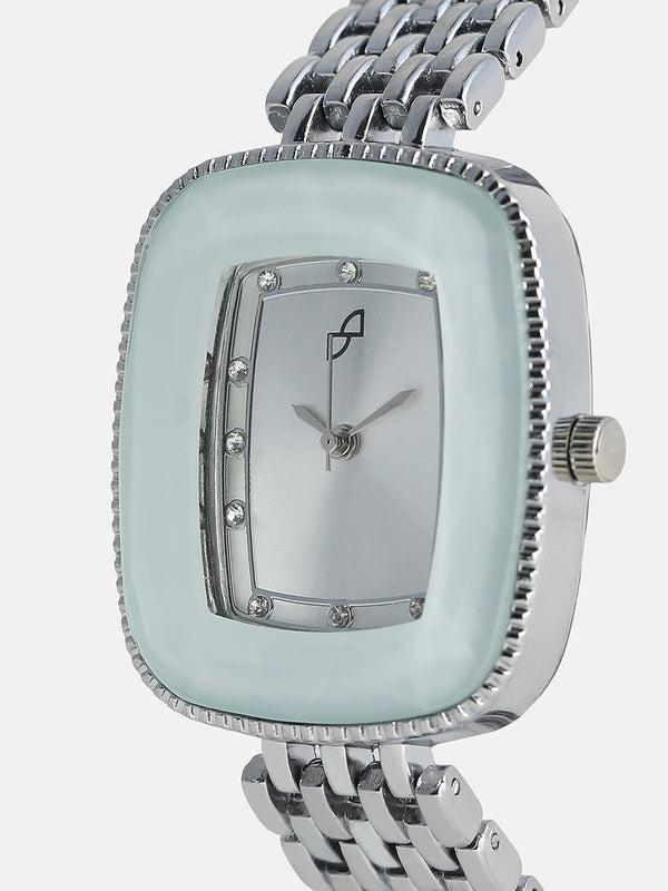 The Grecian Rectangular Diamond Watch - Metallic Silver