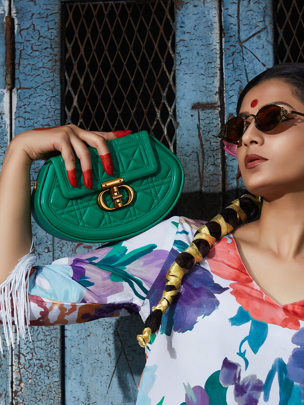 The Quilted Curve Sling Bag - Shamrock Green