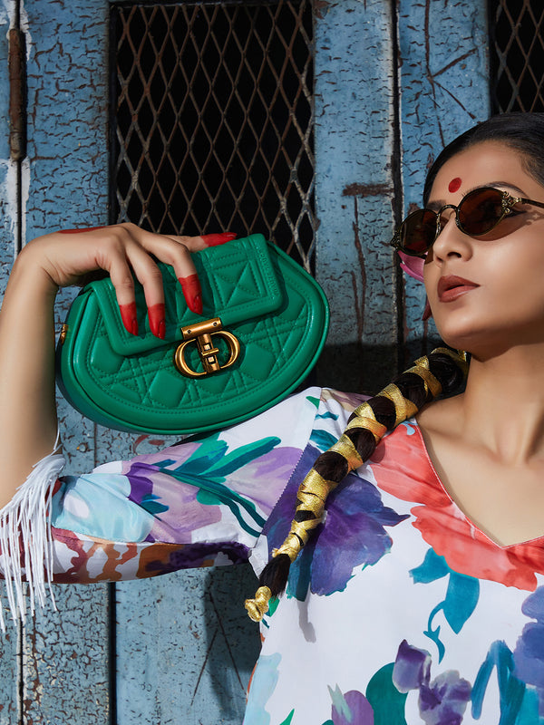The Quilted Curve Sling Bag - Shamrock Green