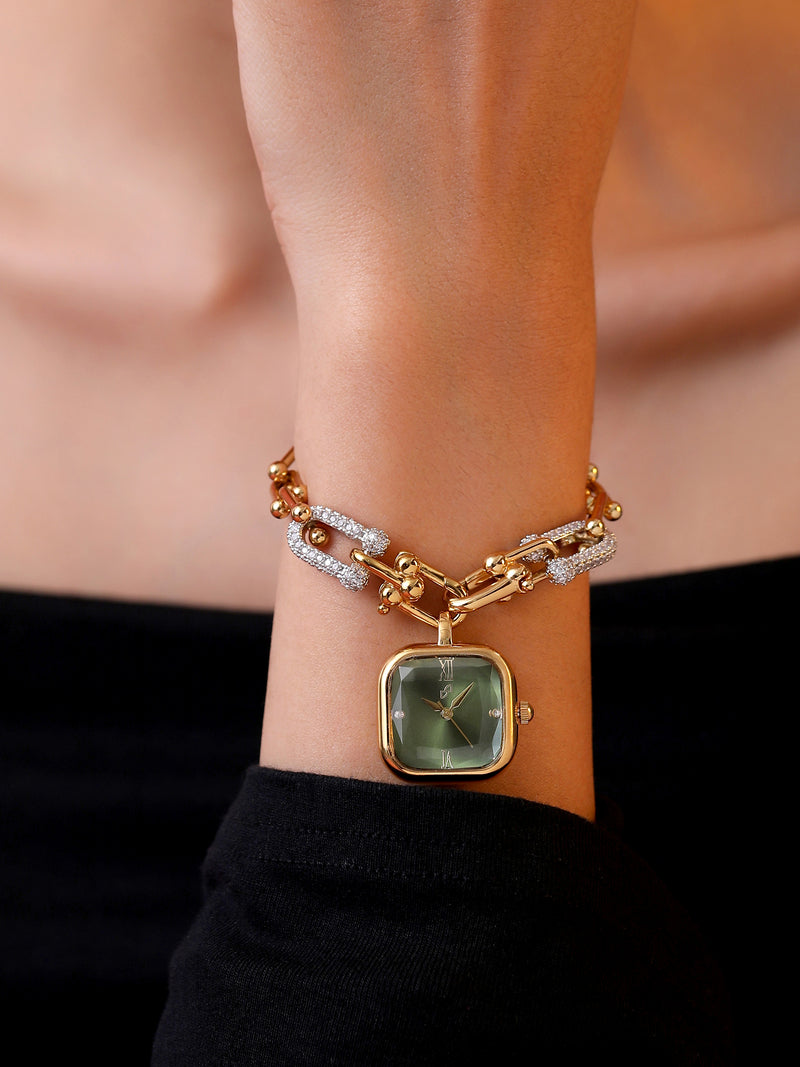 The Noir Rectangle Watch - Gold