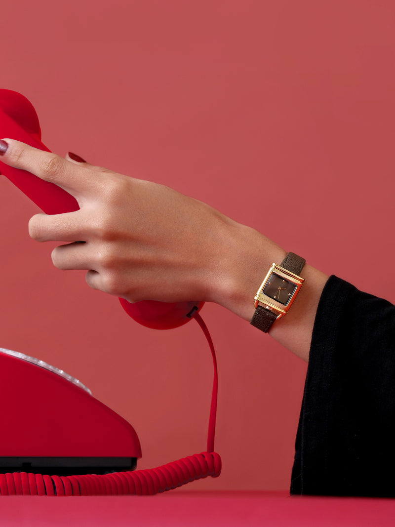 The Vintage Square Watch - Cocoa Brown
