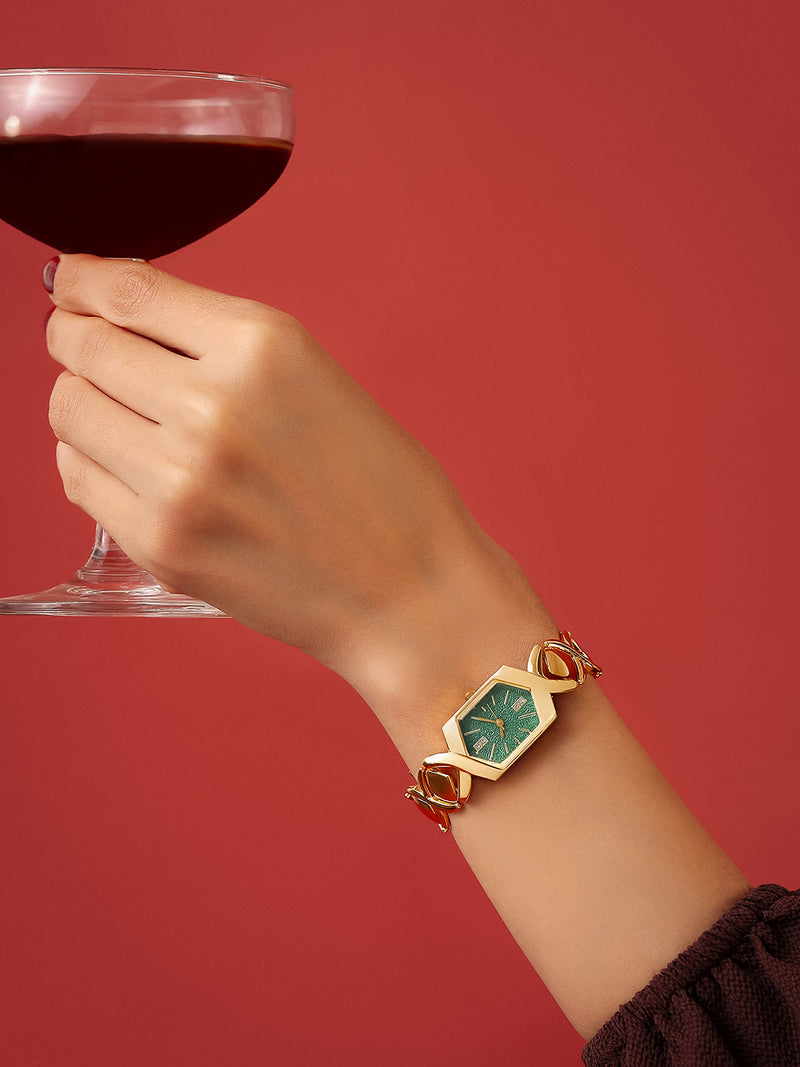 The Emerald Geometry Watch - Vintage Gold