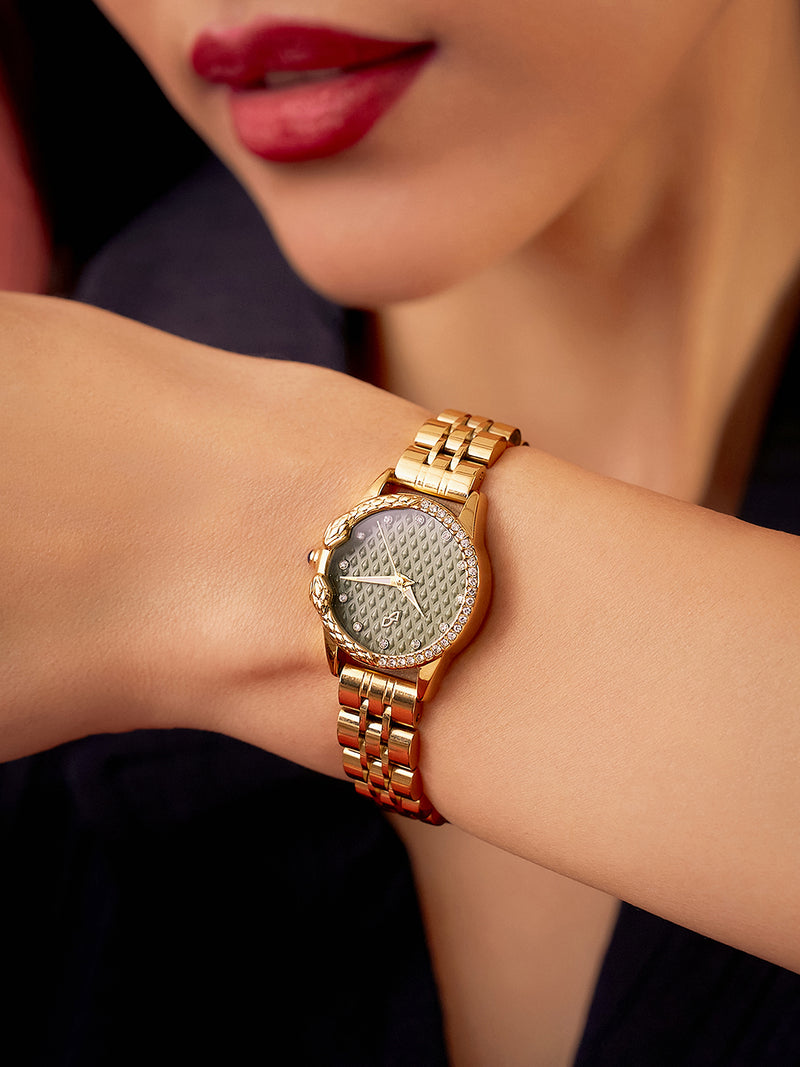 The Emerald Luxe Watch - Antique Gold