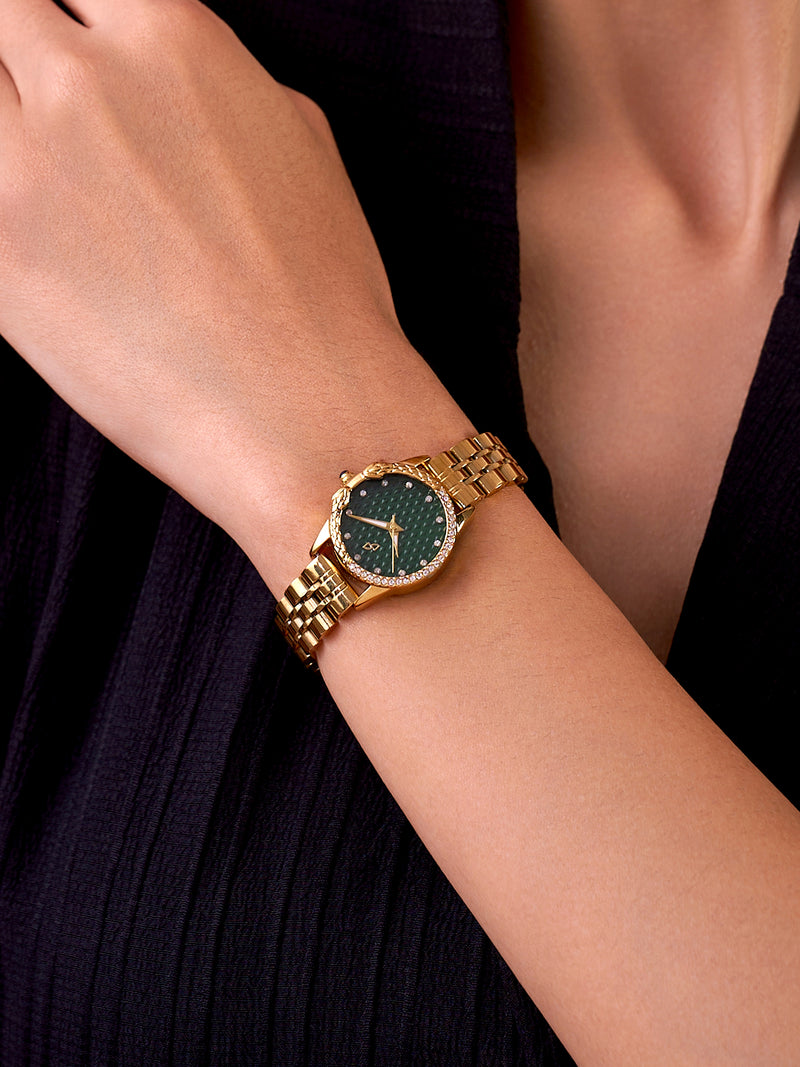 The Emerald Luxe Watch - Antique Gold