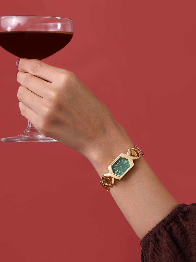 The Emerald Geometry Watch - Vintage Gold