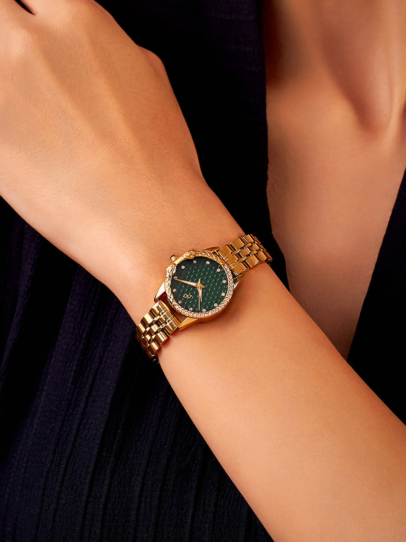 The Emerald Luxe Watch - Antique Gold