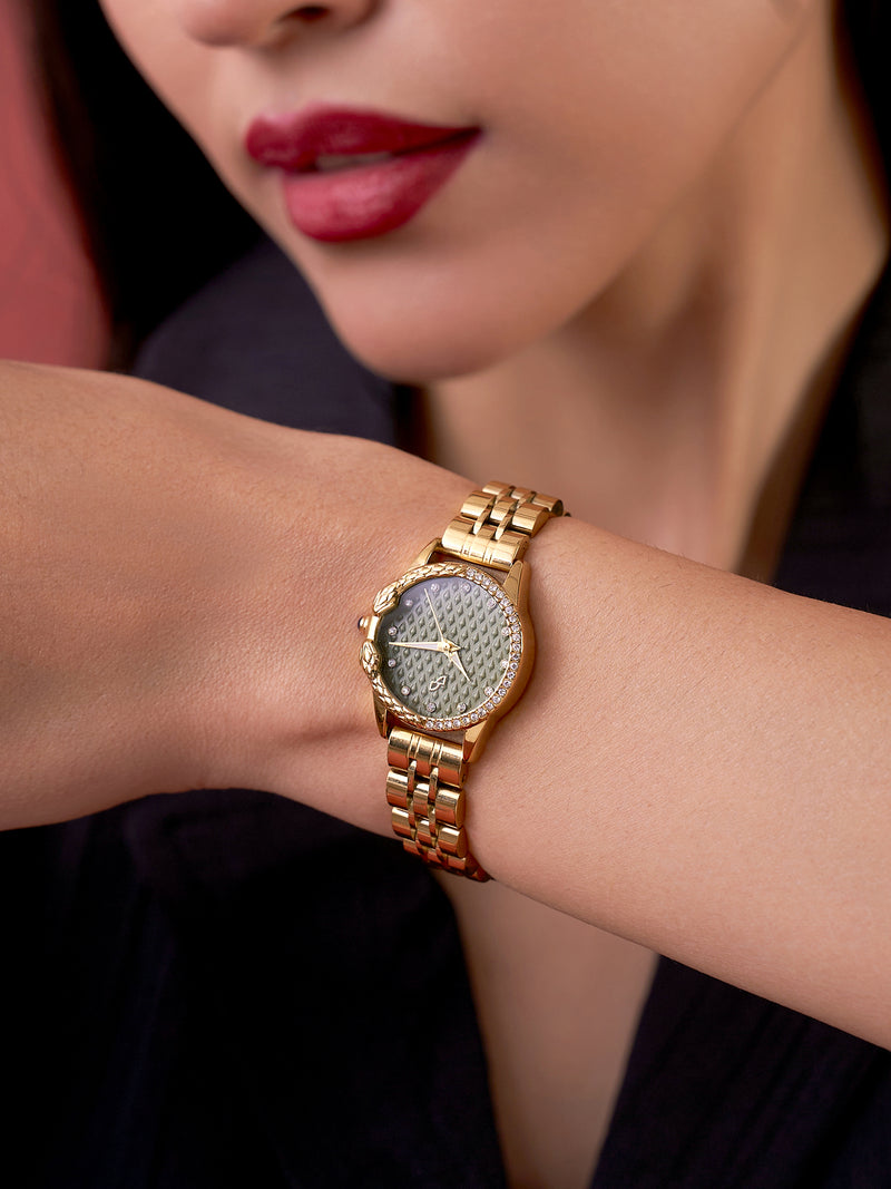 The Emerald Luxe Watch - Antique Gold