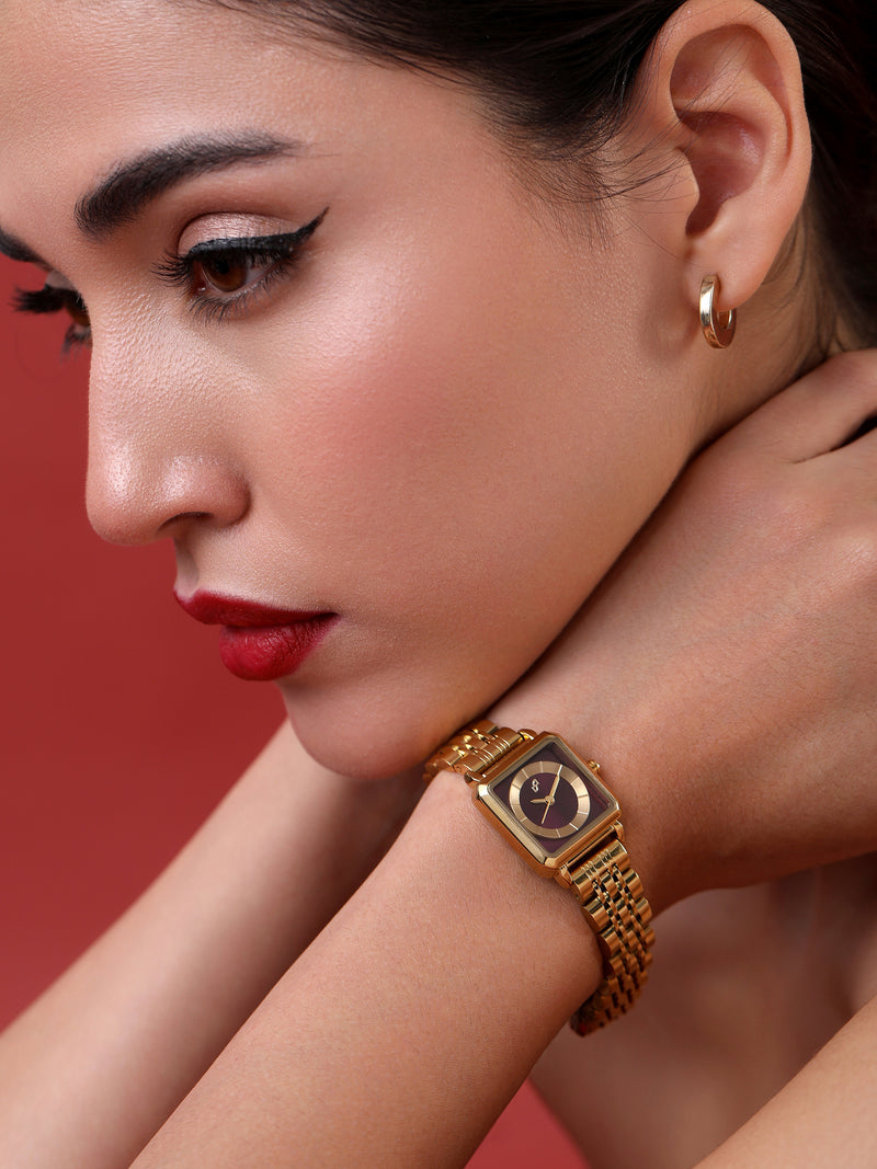 The Ruby Square Watch - Antique Gold