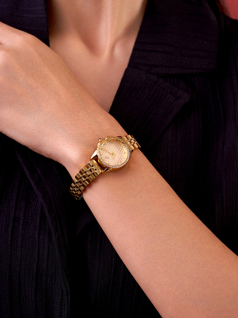 The Emerald Luxe Watch - Antique Gold
