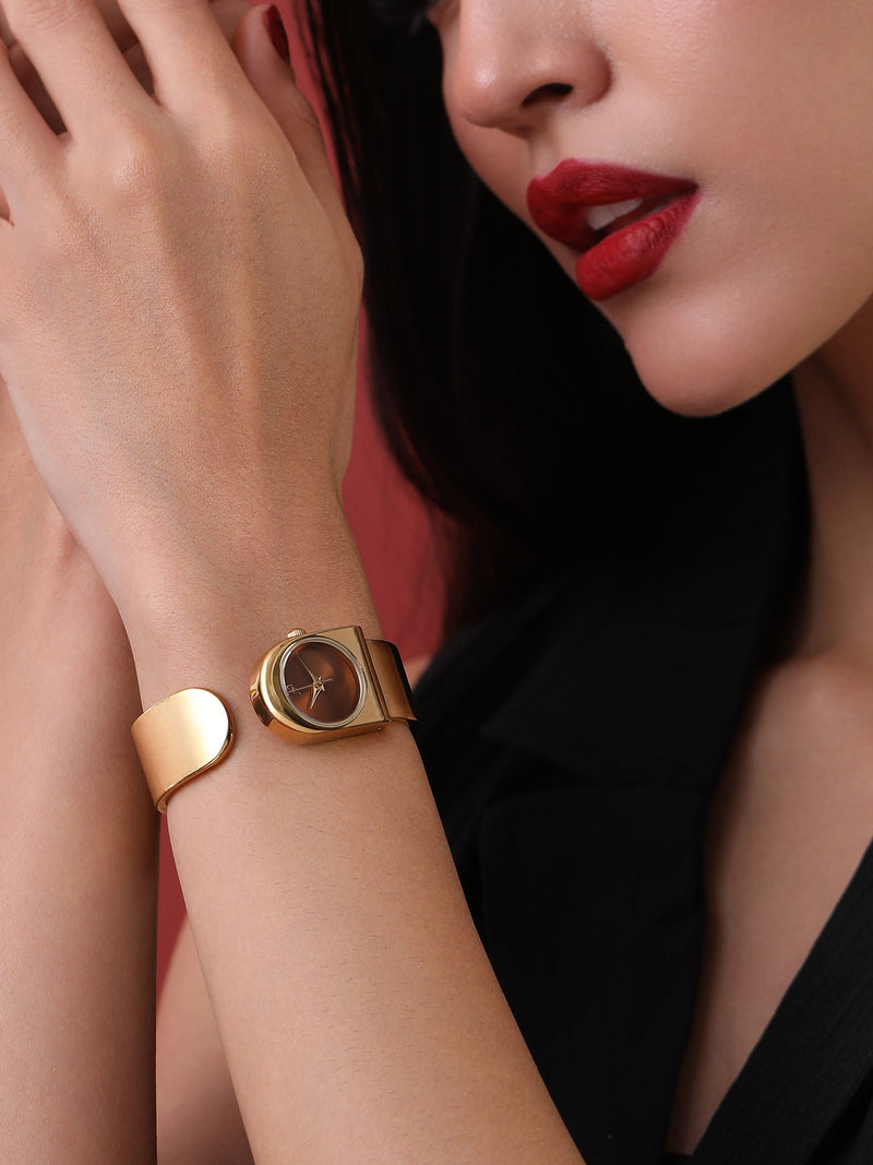 The Ruby Leather Watch - Vintage Gold