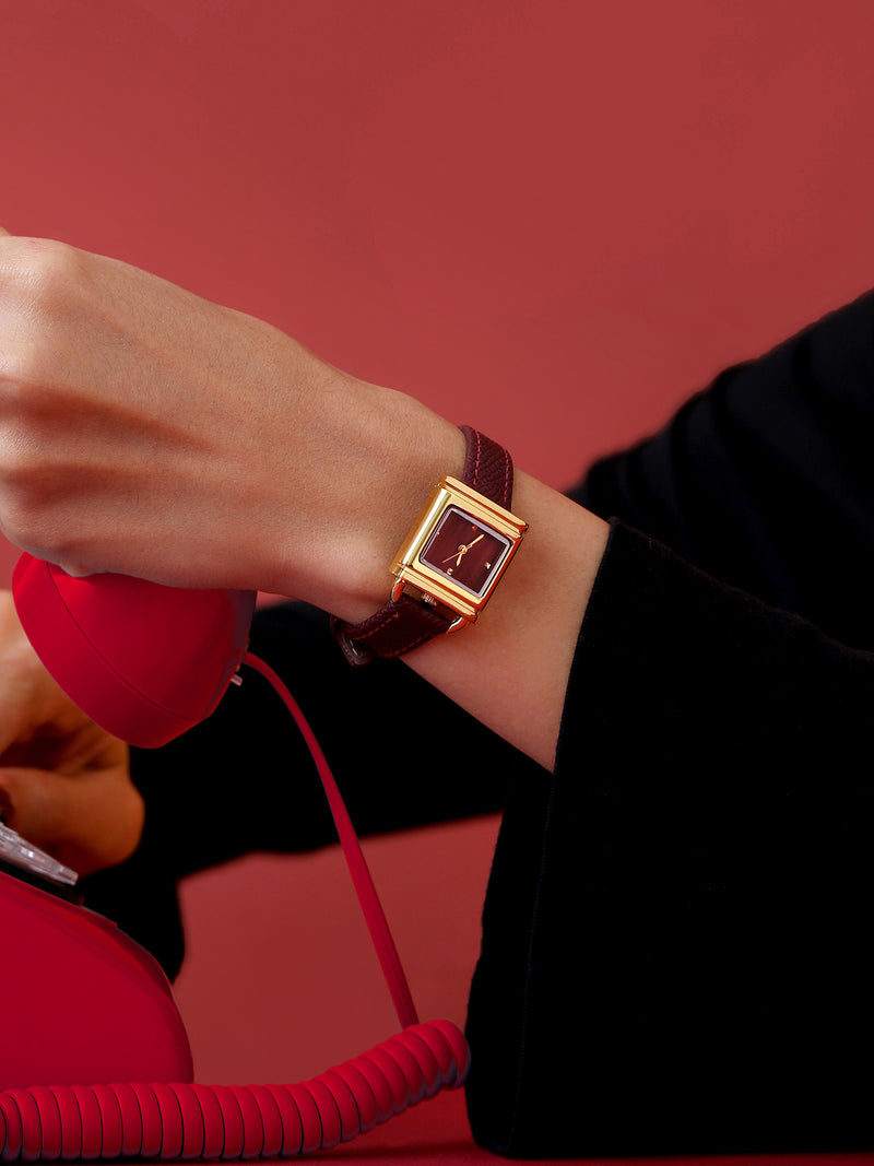 The Vintage Square Watch - Crimson Red