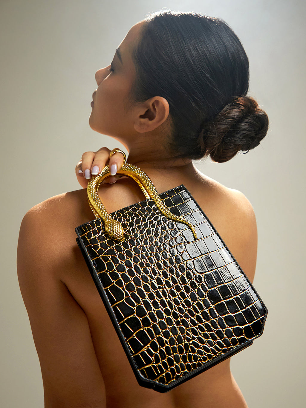 The Gilded Viper Hand Bag - Onyx Black