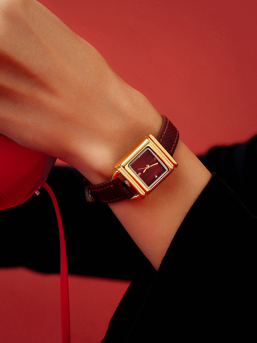 The Vintage Square Watch - Crimson Red