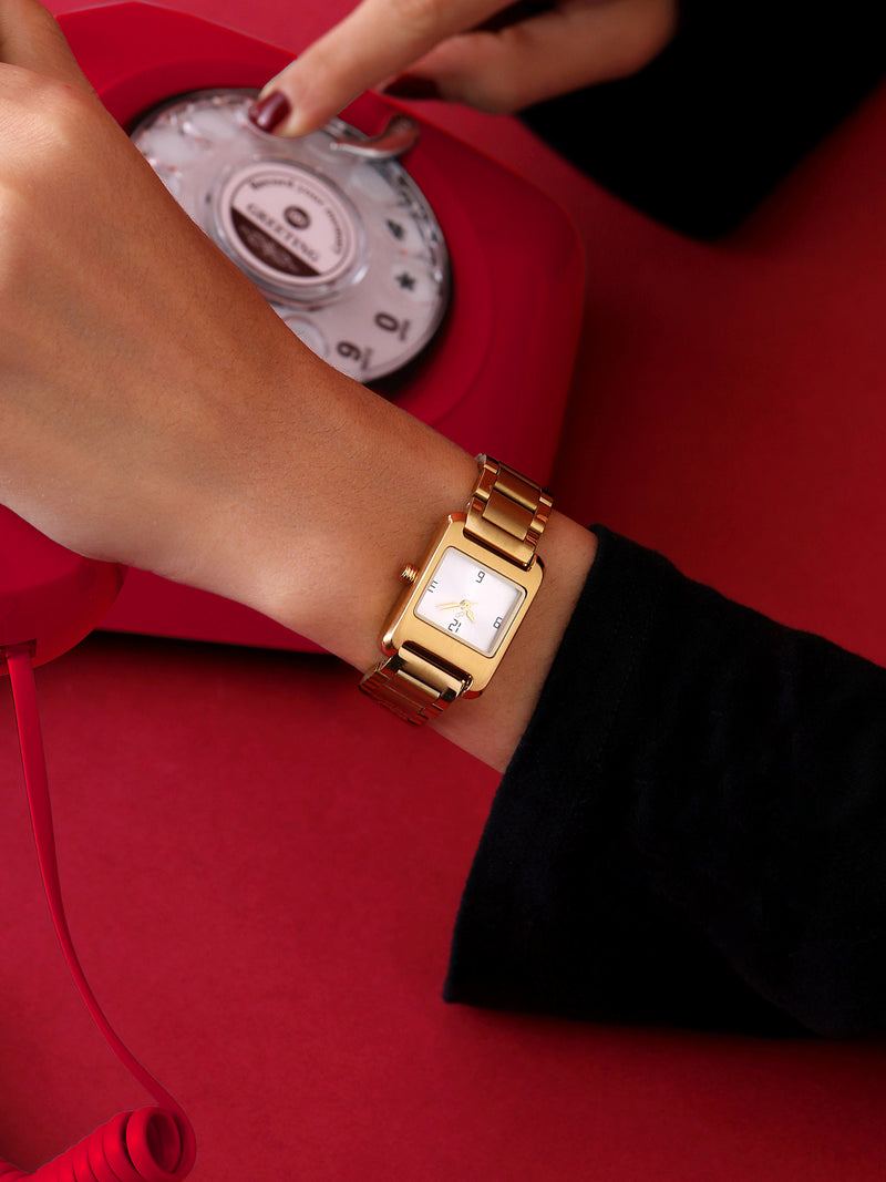 The Ivory Rectangle Watch - Gold