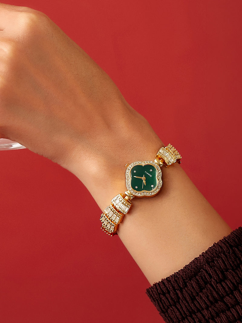 The Emerald Crystal Bracelet Watch - Gold