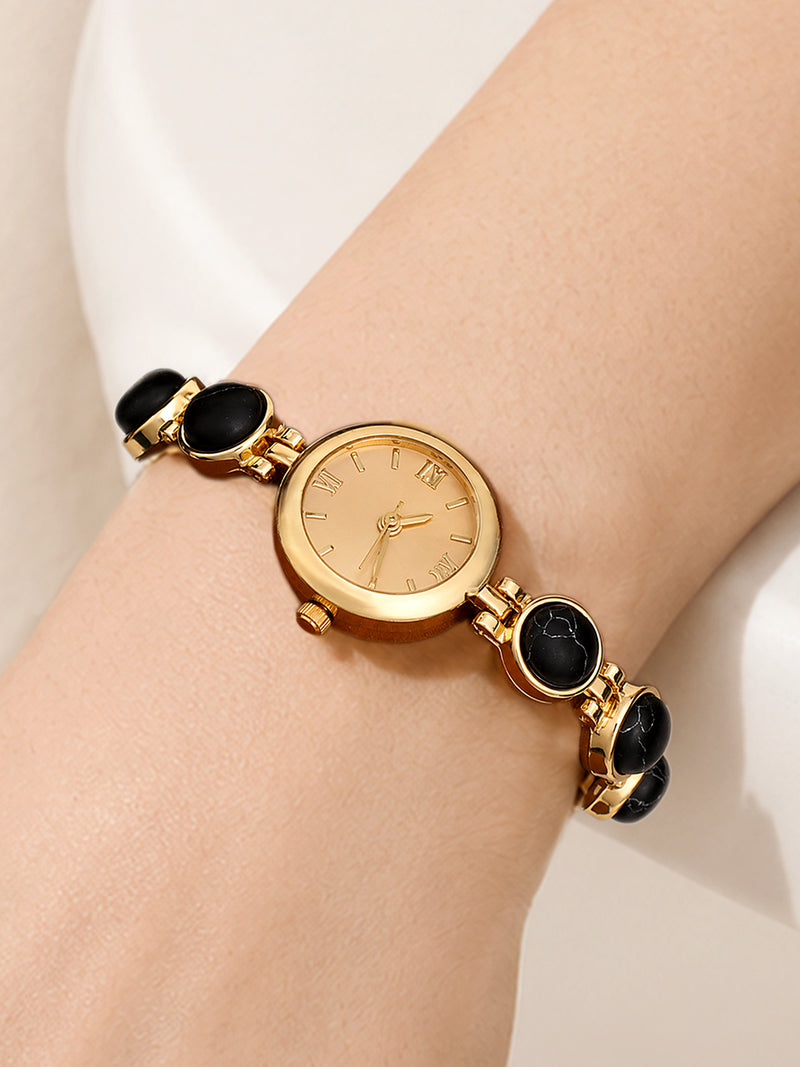 The Noir Beaded Watch - Gold