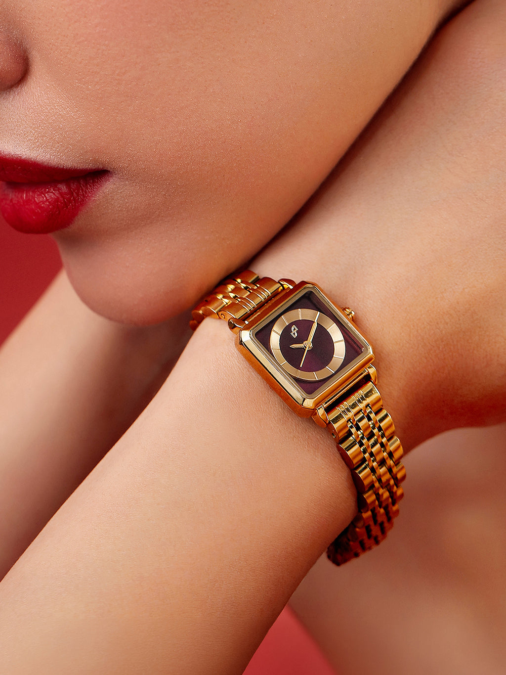 The Ruby Square Watch - Antique Gold