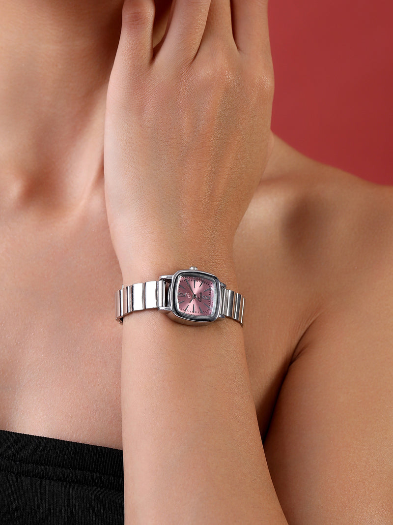 The Rosé Square Watch - Crystal Silver