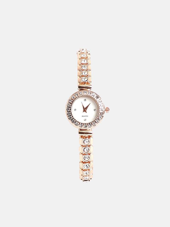 The Polished Opulent Round Watch - Champayne Gold