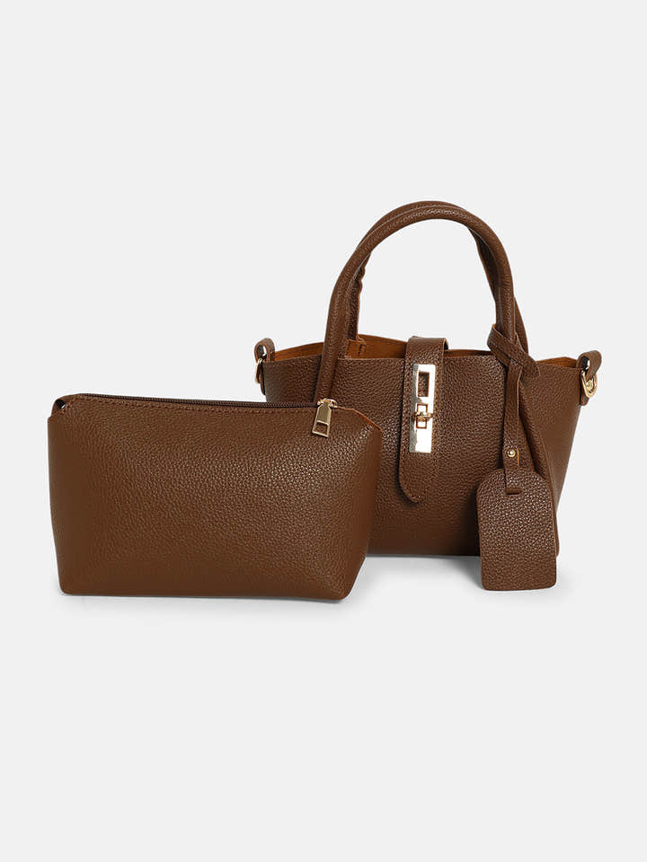 The Galleria Hand Bag With Pouch - Mocha Brown