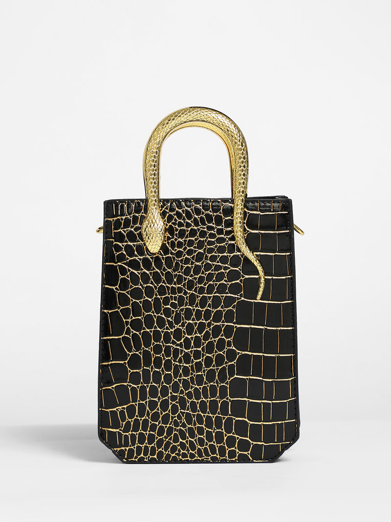 The Gilded Viper Hand Bag - Onyx Black