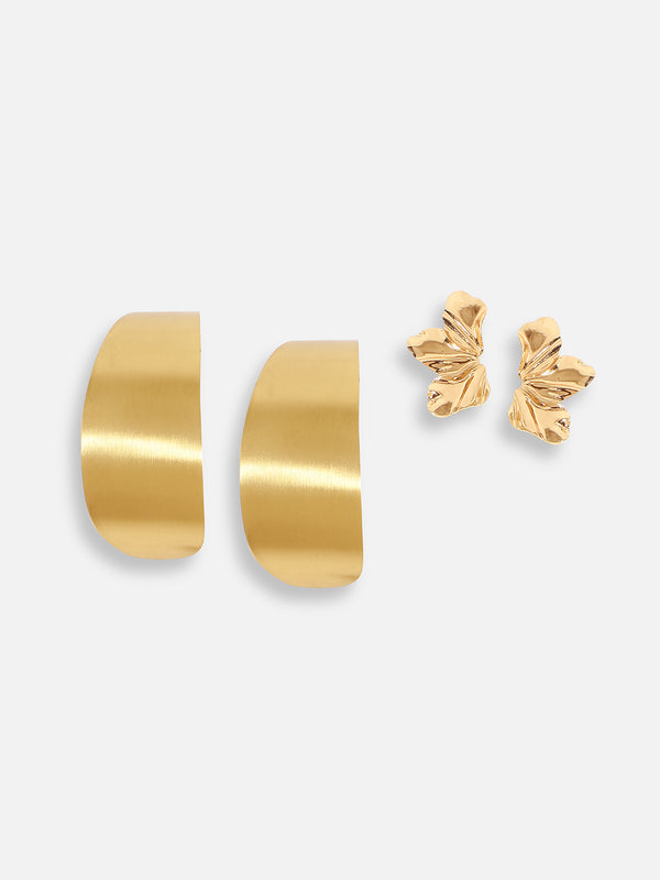 2Pcs Gold-Plated Contemporary Drop & Studs Earrings