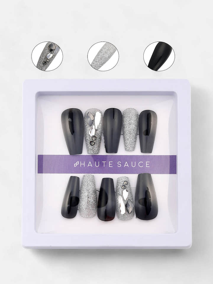 The Graffiti Press-On Nails - Antique Gold:Onyx Black