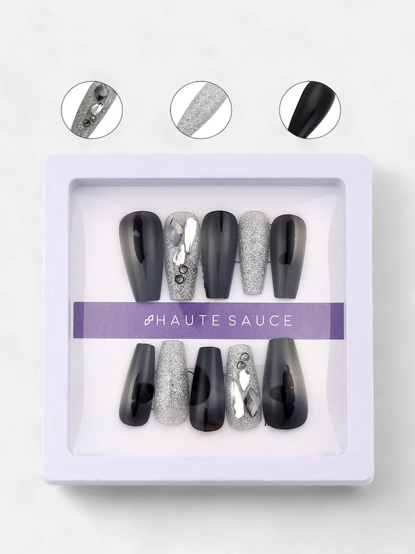 The Graffiti Press-On Nails - Antique Gold:Onyx Black