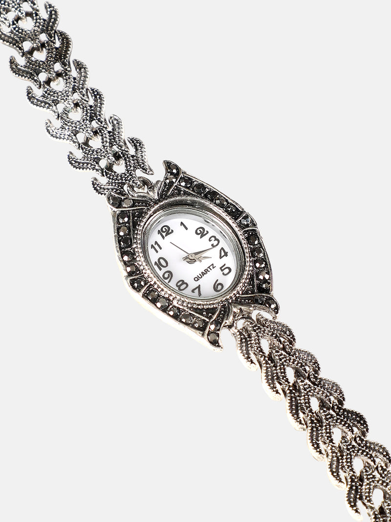 The Wishbone Oval Watch - Antique Silver