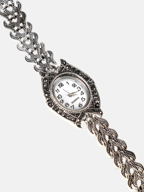 The Wishbone Oval Watch - Antique Silver