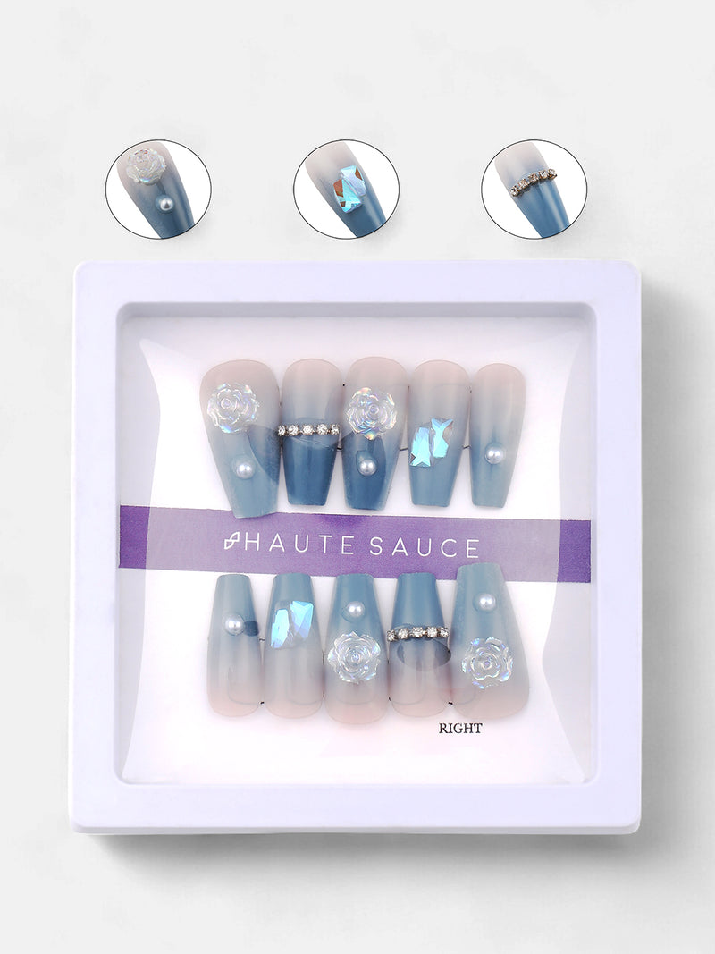The Aqua Glitz Press-On Nails - Azure Blue