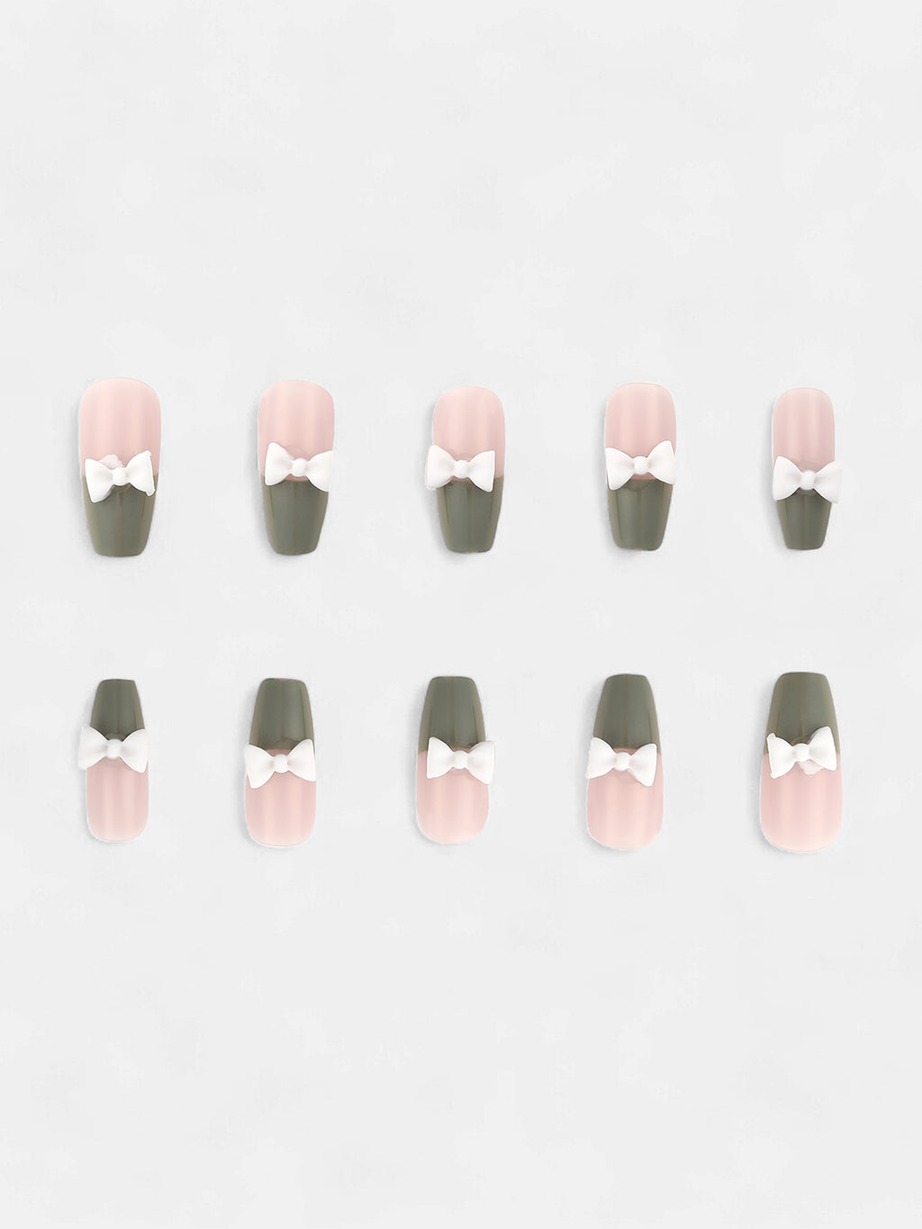 The  Block Bow Press-On Nails - Olive Green