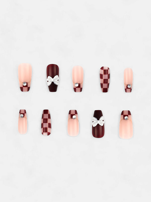 The Racer-Bow Press-On Nails - Chocolate Brown