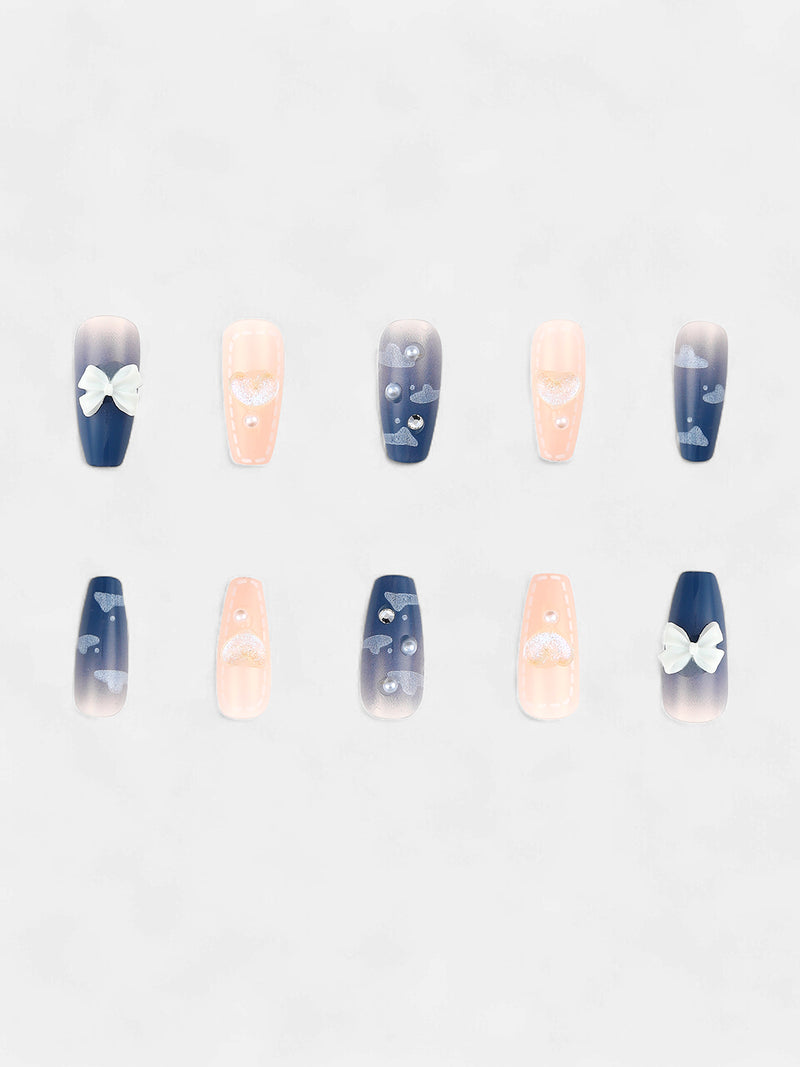 The Bijou Block Press-On Nails - Raven Black:Crystal Silver