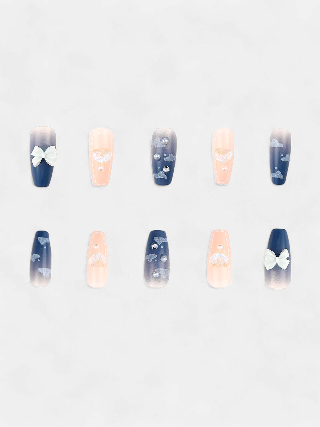 The Bijou Block Press-On Nails - Raven Black:Crystal Silver