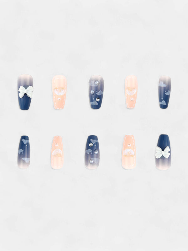 The Bijou Block Press-On Nails - Raven Black:Crystal Silver