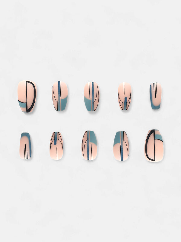 The Abstract Lined Press-On Nails - Sage Green