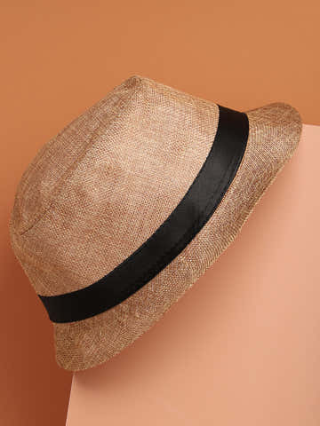 Beige Solid Fedora Hat