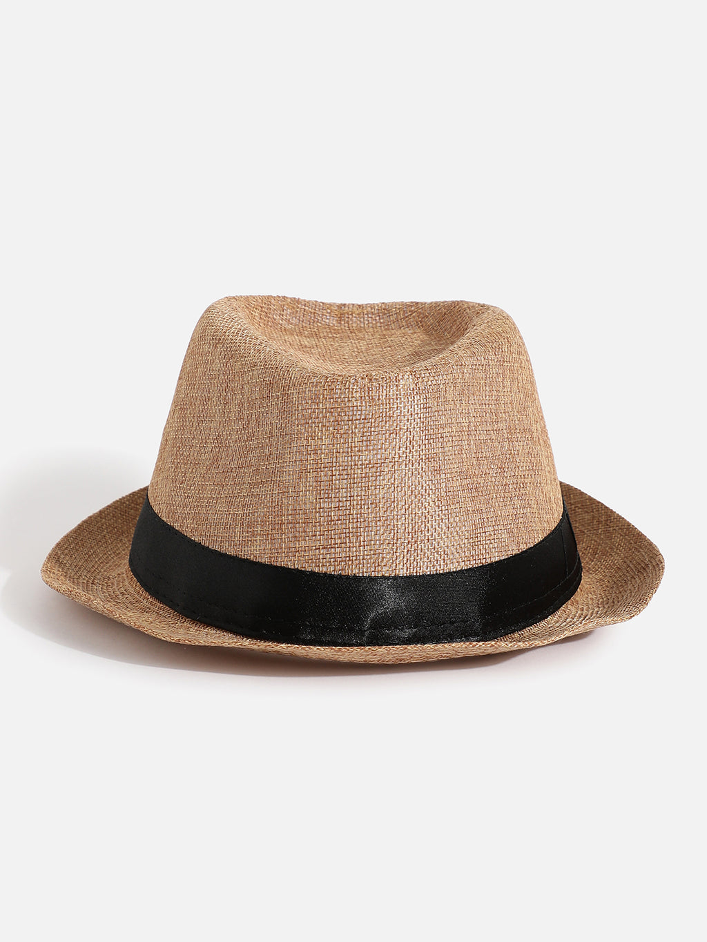 Beige Solid Fedora Hat