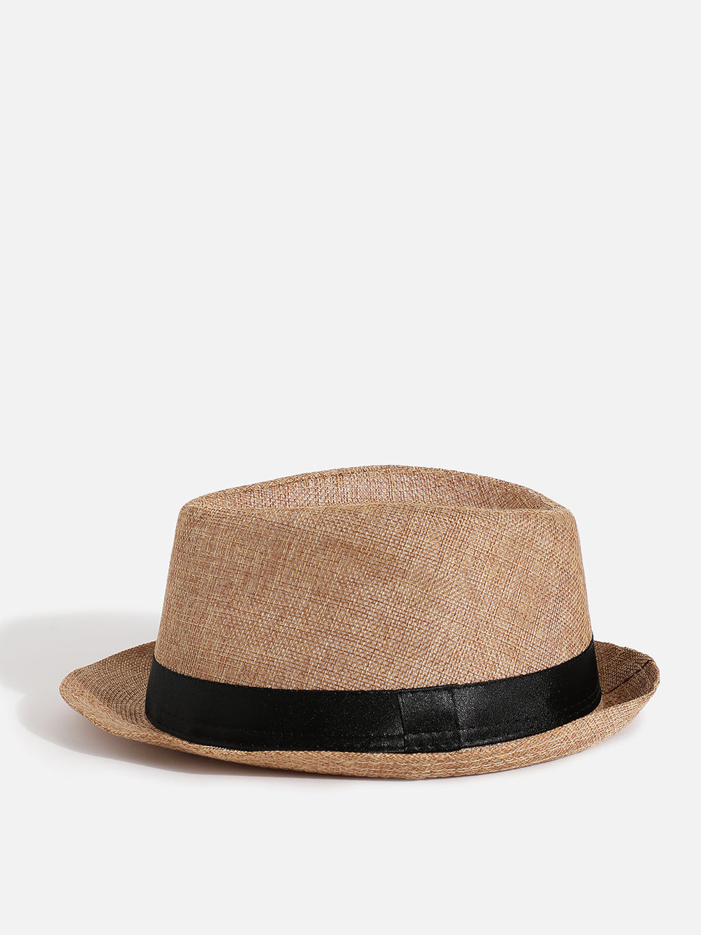 Beige Solid Fedora Hat