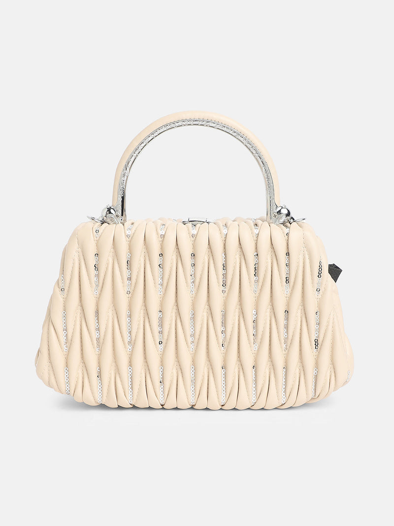 The Quilted Sequin Handbag - Beige